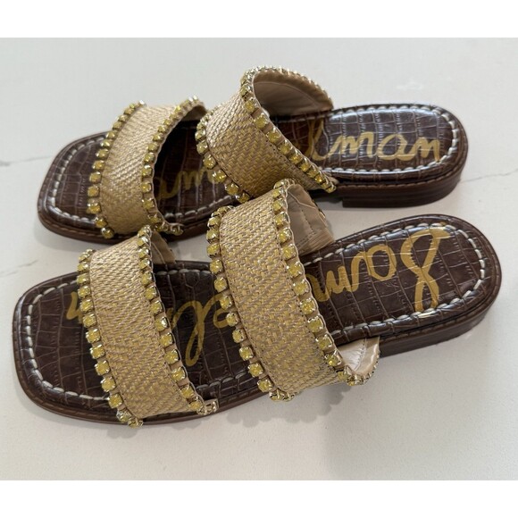 Sam Edelman Women's 8.5 M Hopie Square Toe Gemstone Crystal-lined Sandals Slides - Picture 2 of 8